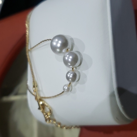 18" Long Pearl Choker Chain Necklace Pendant Collar Gold - Picture 6 of 10